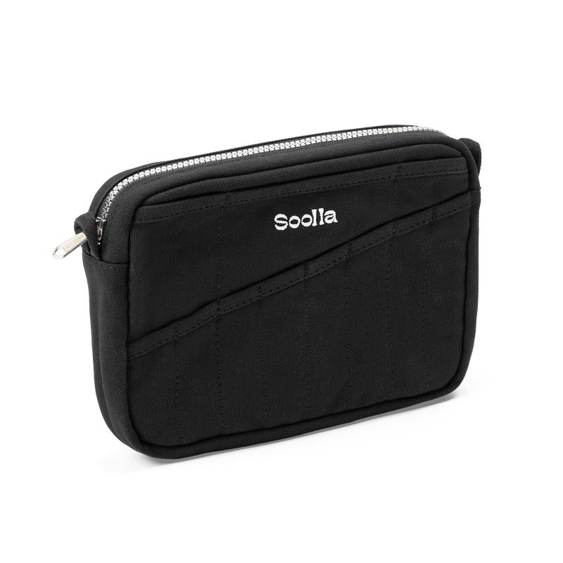 Left side view of Soolla Studio Pouch in Blackout, a stationery pouch and art pouch