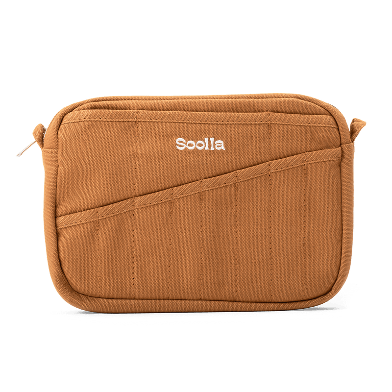 Front view of Soolla Studio Pouch in Cinnamon Brown, a pencil pouch and stationery pouch for pens and art supplies