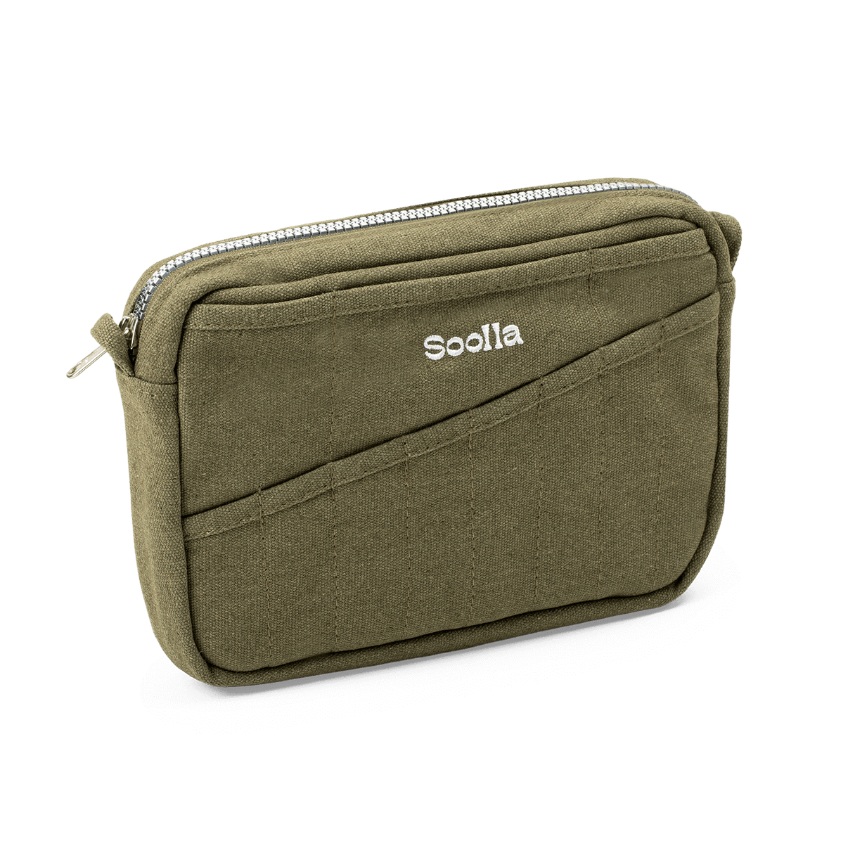 Left side view of Soolla Studio Pouch in Deep Forest Green, a stationery pouch and art pouch