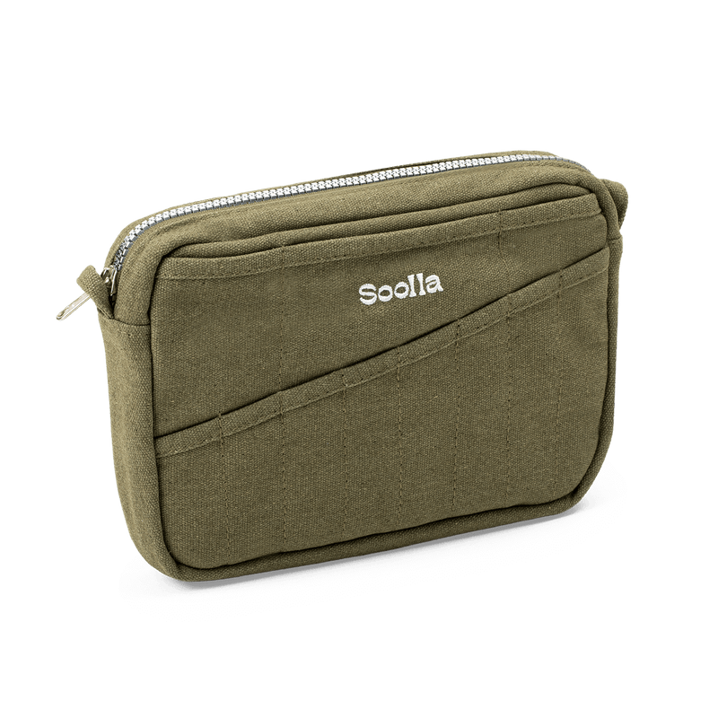 Left side view of Soolla Studio Pouch in Deep Forest Green, a stationery pouch and art pouch