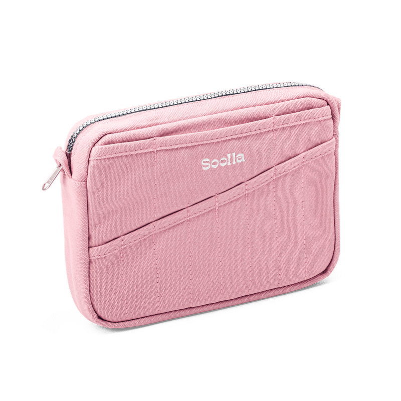 Left side view of Soolla Studio Pouch in Desert Rose, a stationery pouch and art pouch
