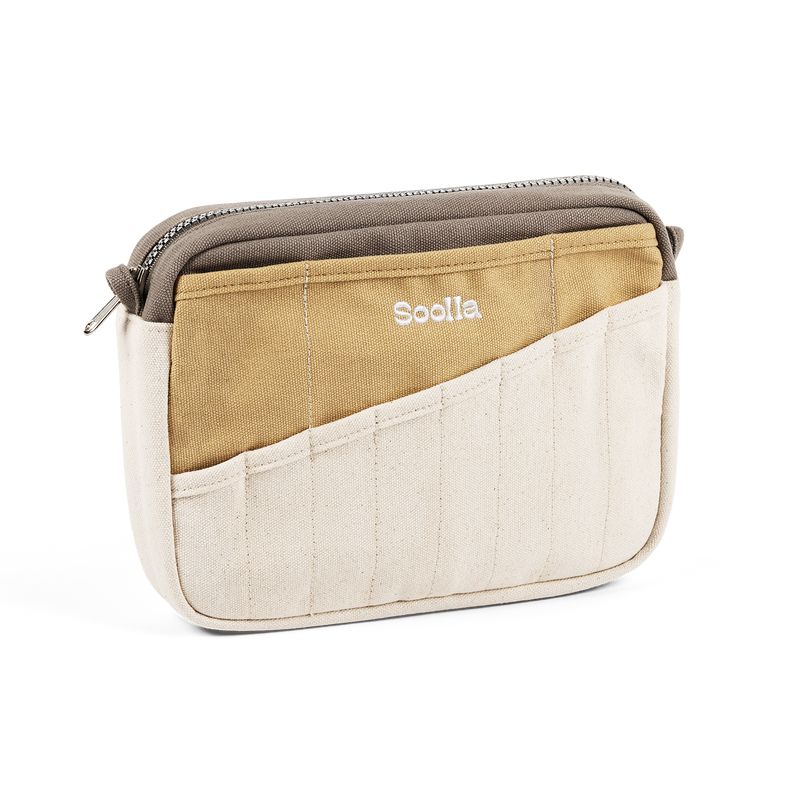 Left side view of Soolla Studio Pouch in Driftwood, a stationery pouch and art pouch