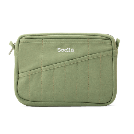 Front view of Soolla Studio Pouch in Ganja Green, a pencil pouch and stationery pouch for pens and art supplies