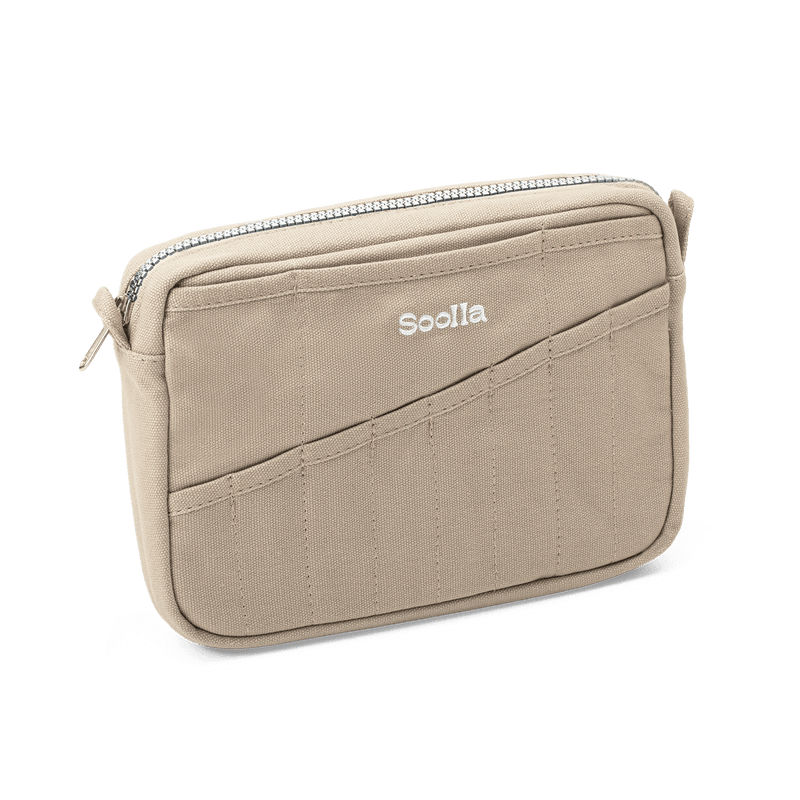 Left side view of Soolla Studio Pouch in Graphite, a stationery pouch and art pouch