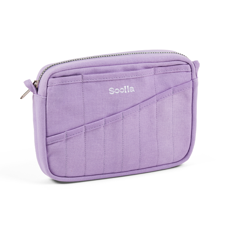 Left side view of Soolla Studio Pouch in Lilac Love, a stationery pouch and art pouch