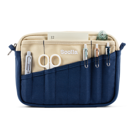 Studio supplies view of Soolla Studio Pouch in Marina, a stationery pouch and art pouch