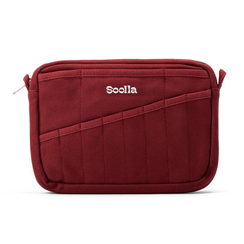 Front view of Soolla Studio Pouch in Sangria, a stationery pouch and art pouch