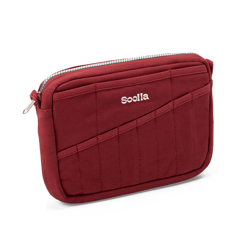 Left side view of Soolla Studio Pouch in Sangria, a stationery pouch and art pouch