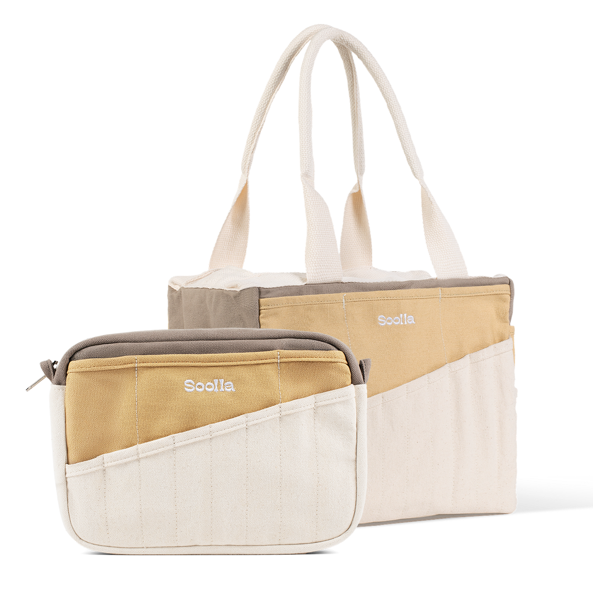 Soolla Studio Bag and Studio Pouch bundle in Driftwood, for pottery tools and stationery