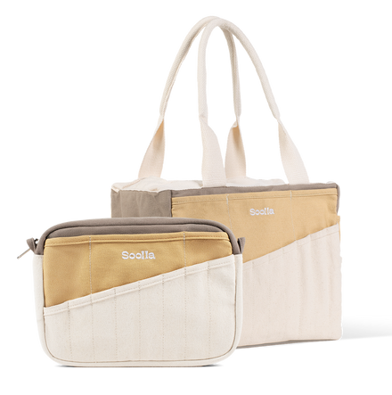 Soolla Studio Bag and Studio Pouch bundle in Driftwood, for pottery tools and stationery
