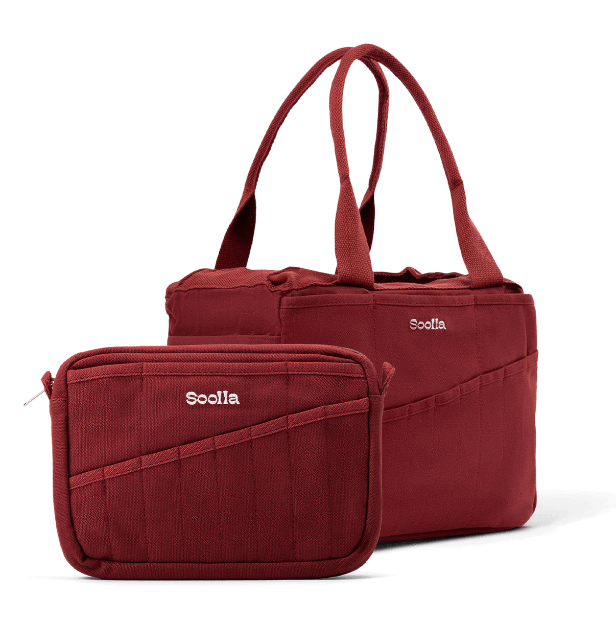 Soolla Studio Bag and Studio Pouch bundle in Sangria, for pottery tools and stationery