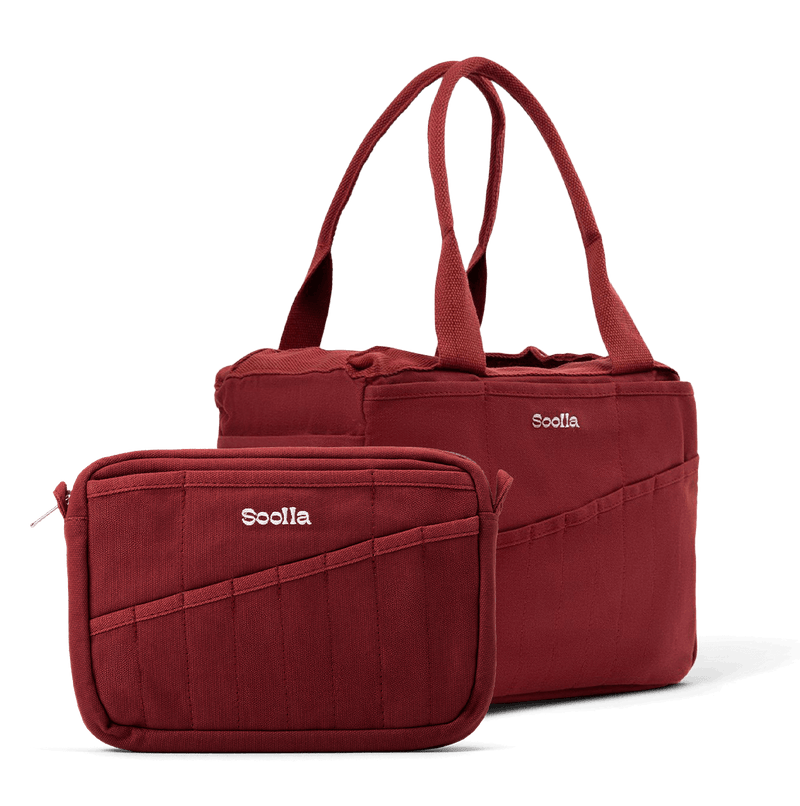 Soolla Studio Bag and Studio Pouch bundle in Sangria, for pottery tools and stationery