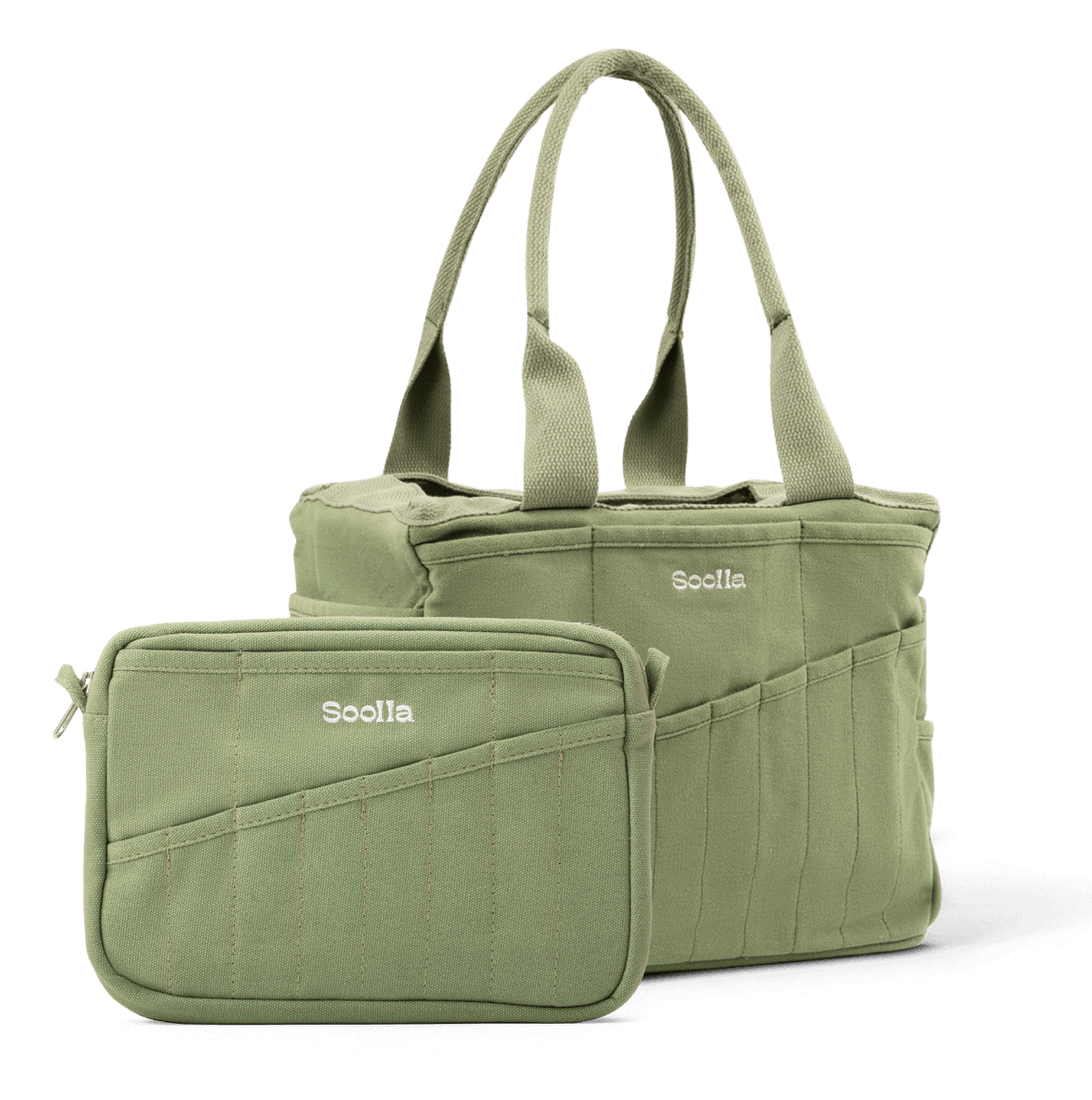 Bundle view of Soolla Studio Pouch in Ganja Green, a stationery pouch and art pouch